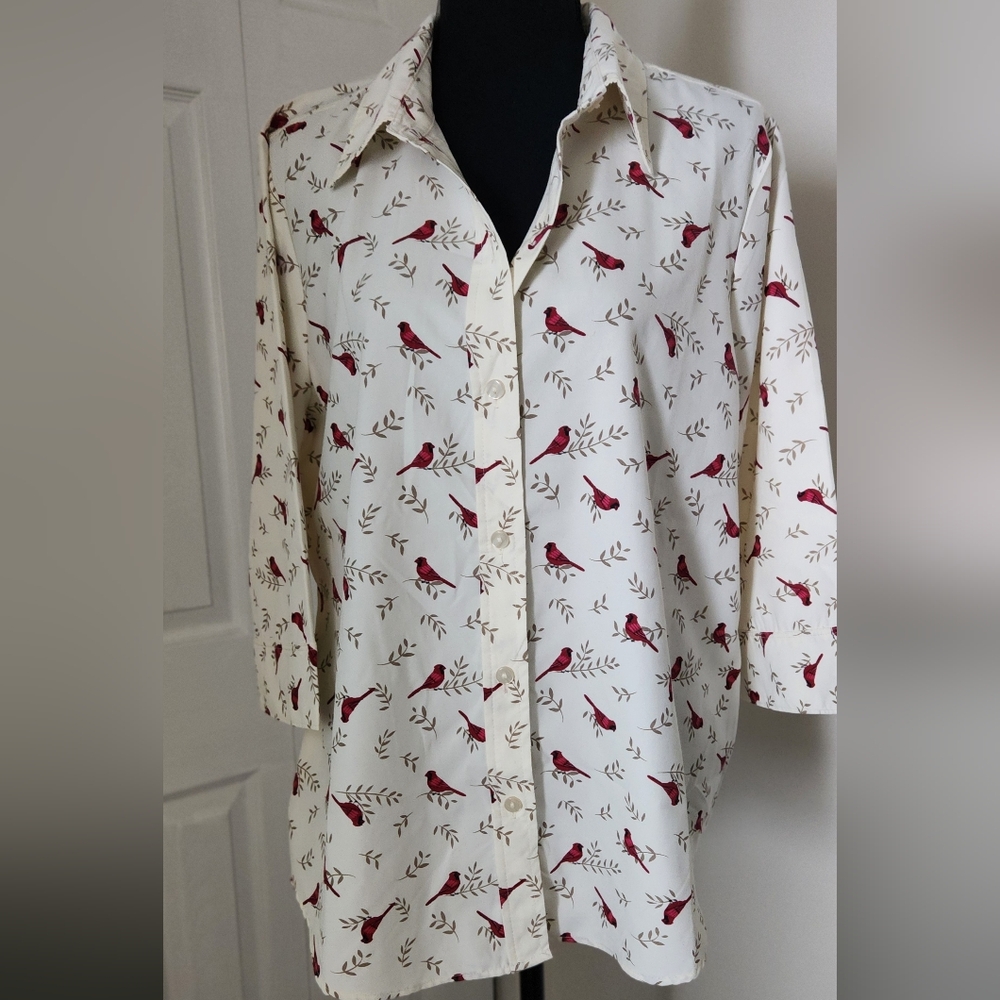 Blair White and Pink Bird Pattern Shirt